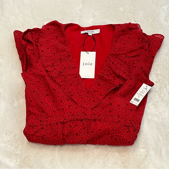 JOIE ADANSON 💯% Cotton MINI DRESS IN TRUE RED PLUM PERFECT, Size 6 - Picture 11 of 13